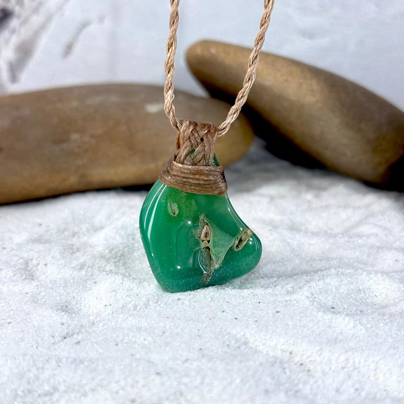 Chrysoprase & Leather Cord Talisman Necklace