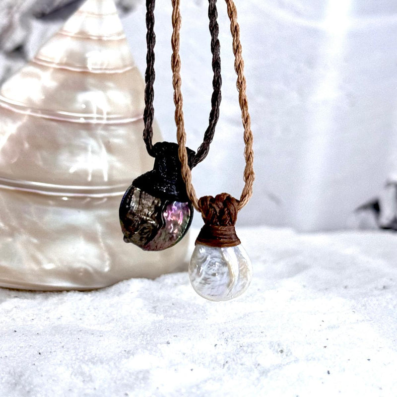 Freshwater Pearl & Leather Cord Talisman Necklaces