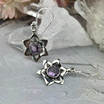 Gemstone Silver Flower Earrings