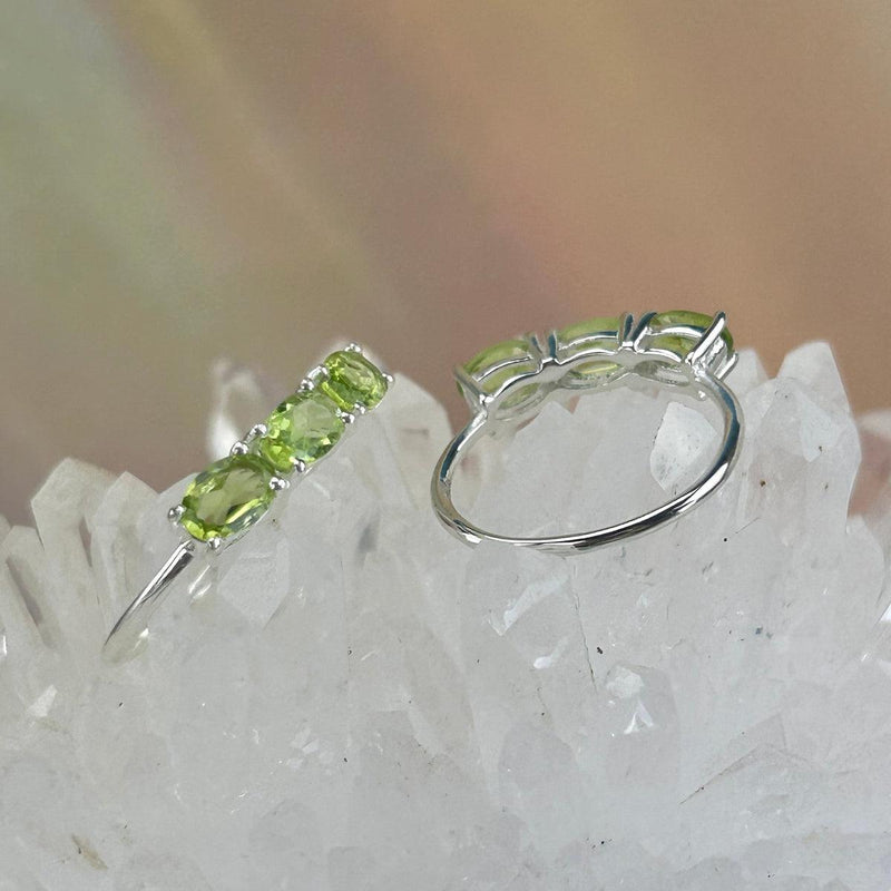 Green Crystal Silver Ring