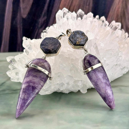 Lepidolite & Sapphire Double Drop Pendant