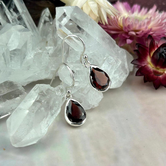 Garnet Teardrop Cut Drop Earrings