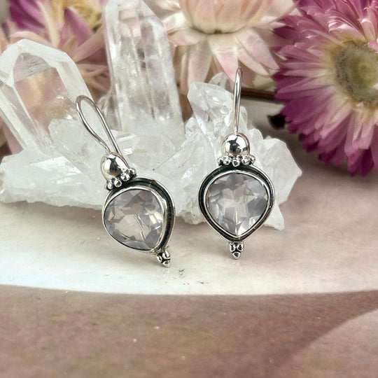 Rose Quartz Teardrop Cut Drop Earrings