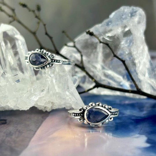 Iolite Side Teardrop Ornate Ring