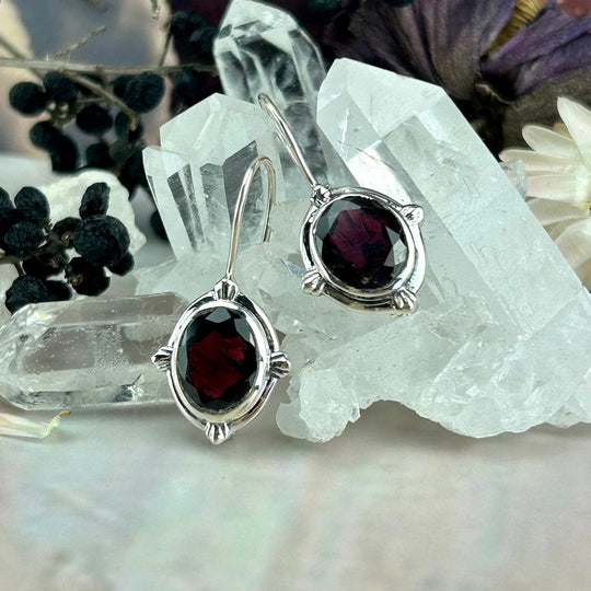 Garnet Oval Drop Earrings