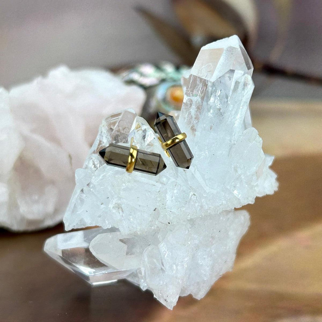 Smokey Crystal Bar Stud Earrings