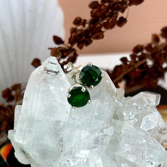 Chrome Diopside Brilliant Cut Stud Earrings