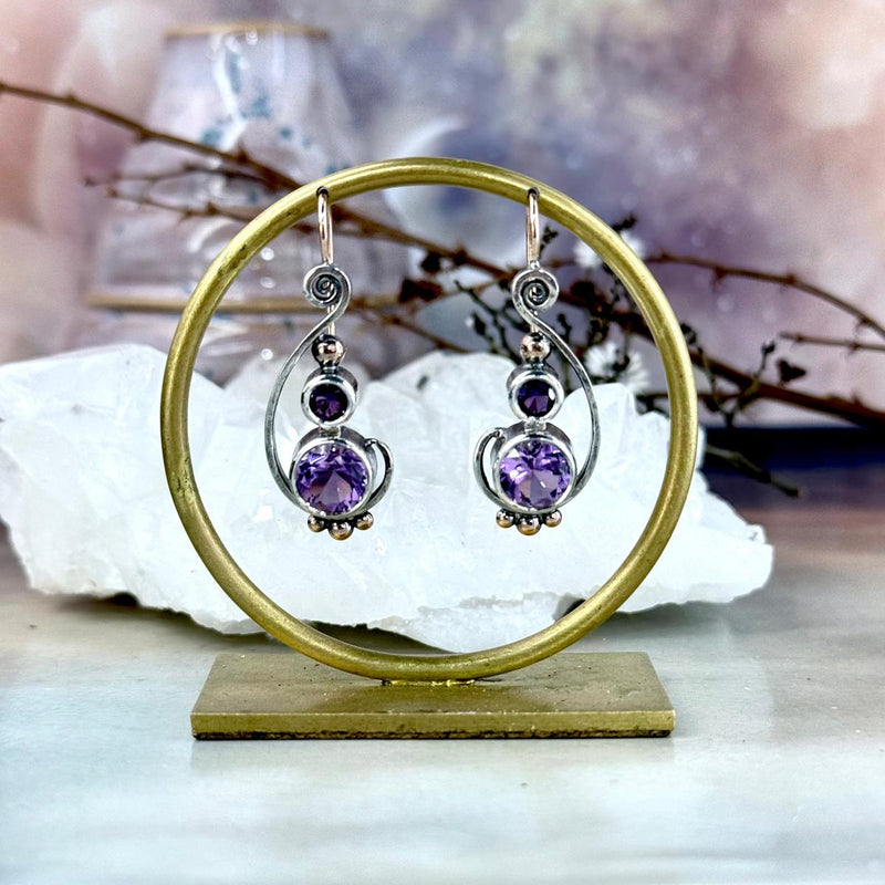 Rose Gold And Silver Gemstone Earrings