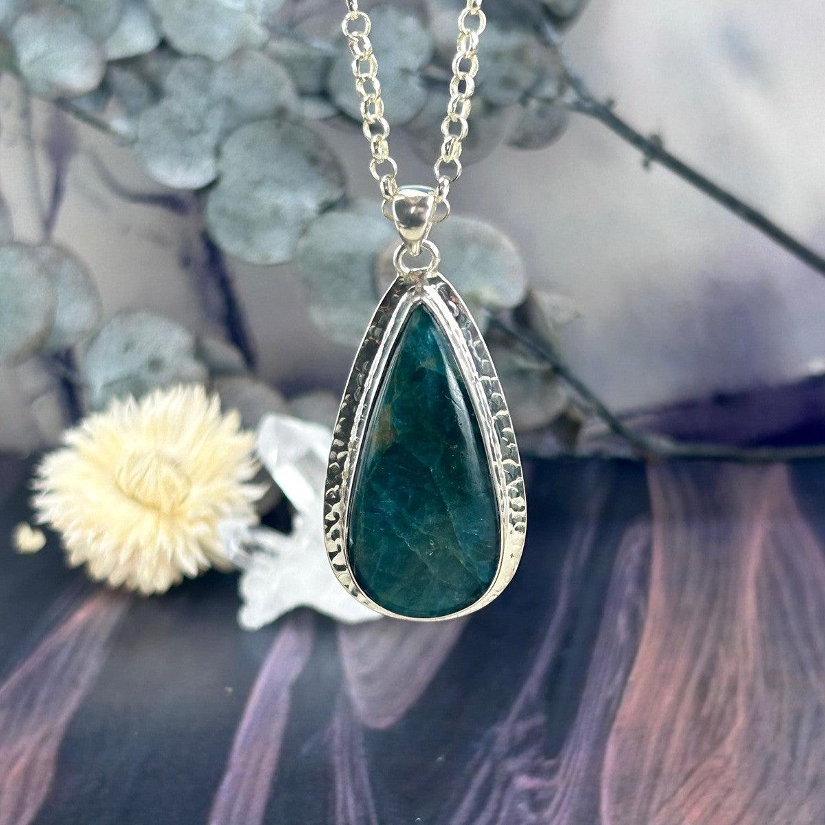 Apatite Battered Silver Pendant