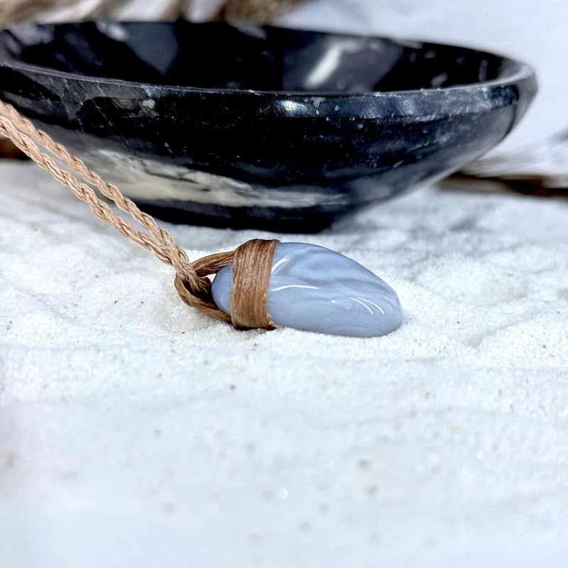 Blue Lace Agate & Leather Cord Talisman Necklaces (Med)