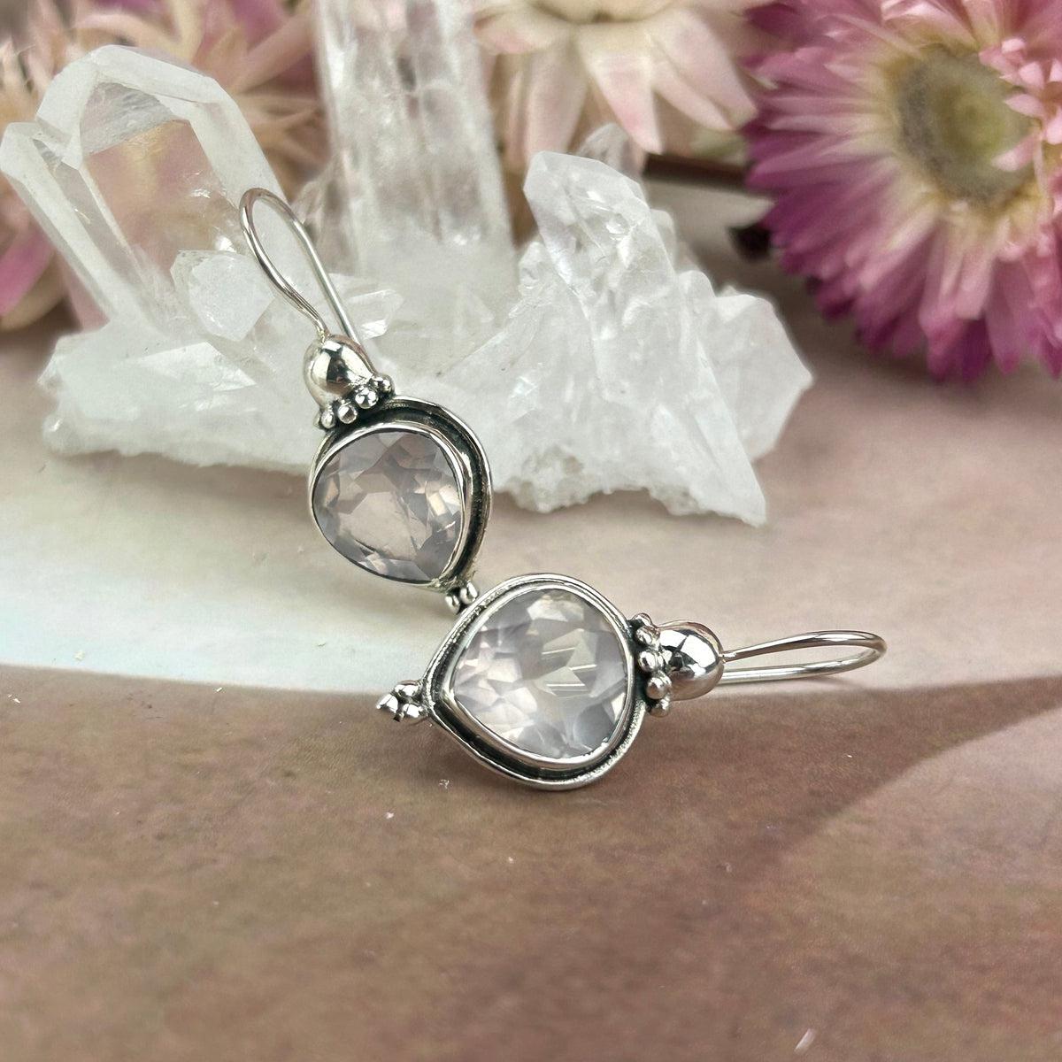 Pink Crystal Silver Earrings