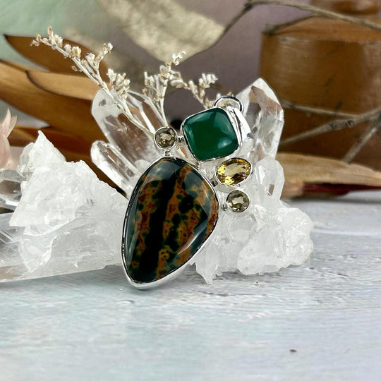 Ocean Jasper, Green Onyx & Citrine Pendant