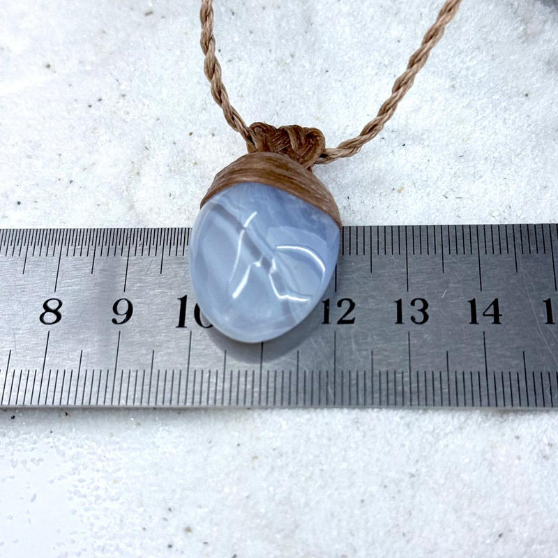 Blue Lace Agate & Leather Cord Talisman Necklaces (Med)