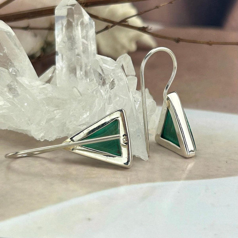 Green Crystal Silver Earrings