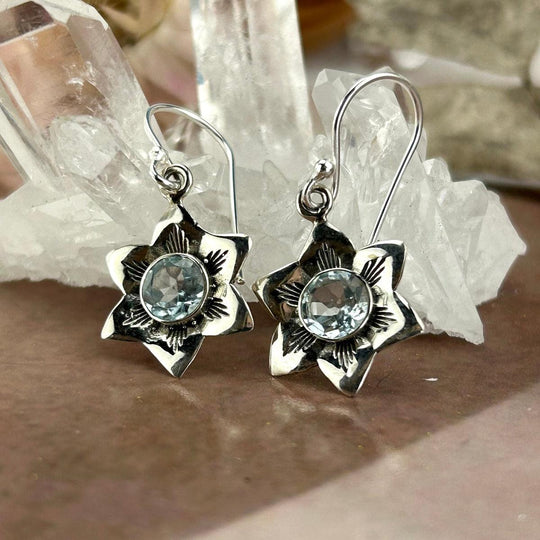 Blue Topaz Flower Drop Earrings