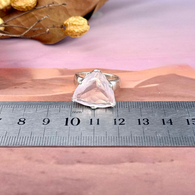 Triangle Cut Rose Quartz Ring