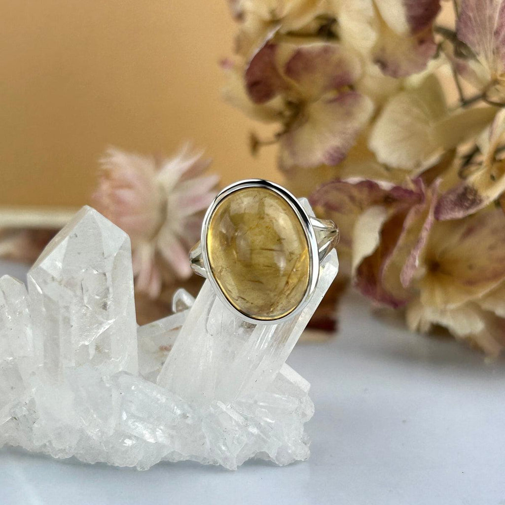 Polished Citrine Stone Ring