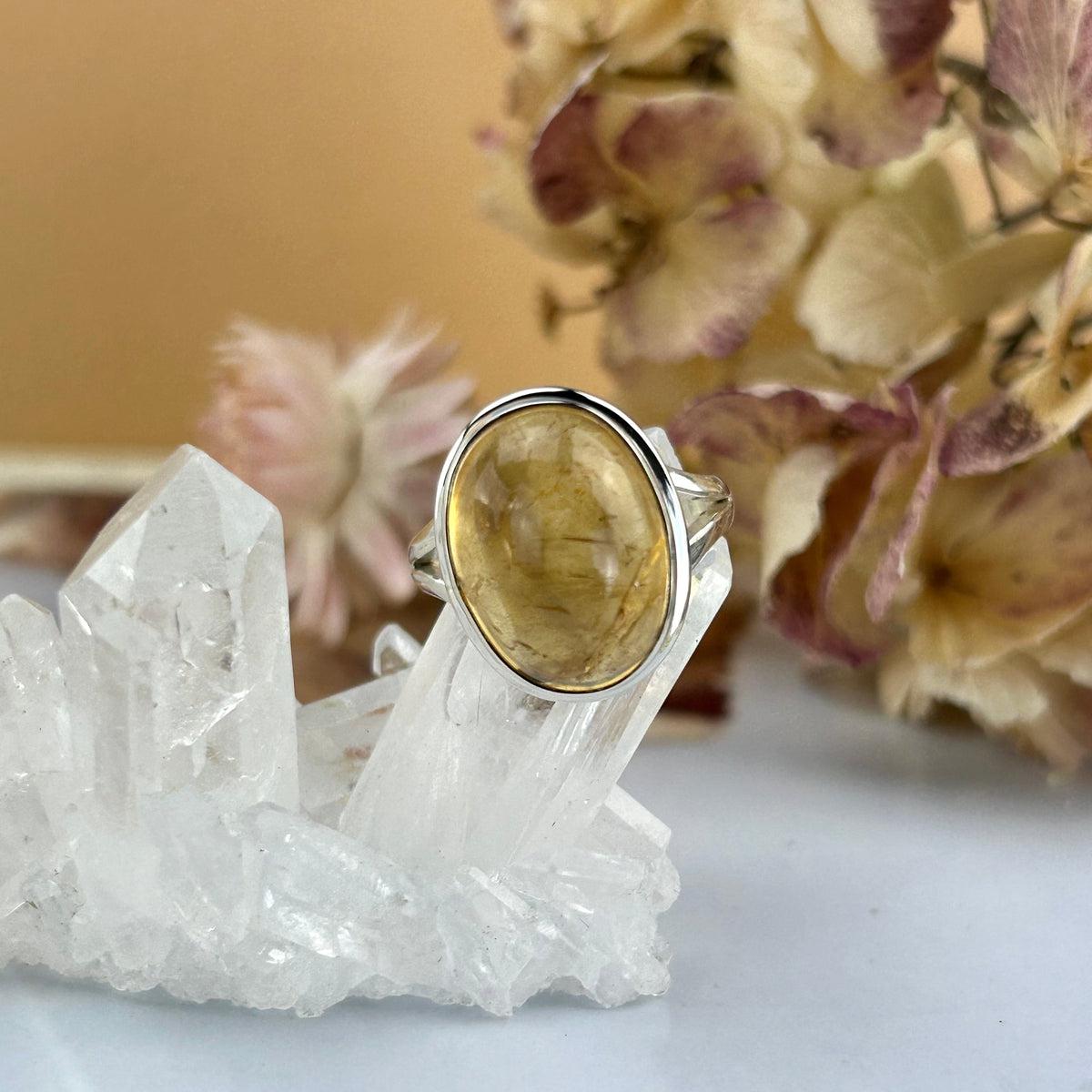 Polished Citrine Stone Ring