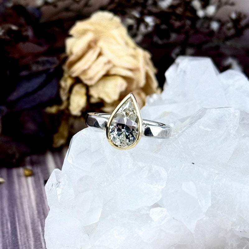 Killiecrankie Diamond Pear Cut Sterling Silver & 9ct Yellow Gold Ring By Lauren Harris