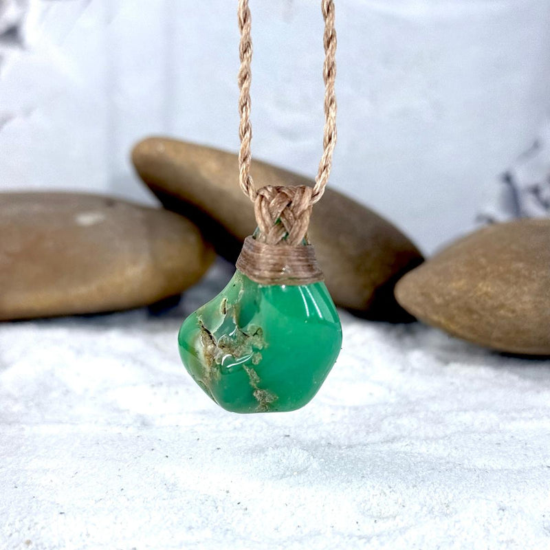 Chrysoprase & Leather Cord Talisman Necklace