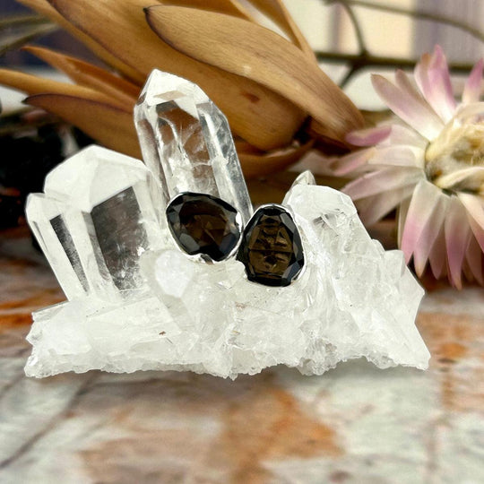 Smokey Quartz Freeform Stud Earrings