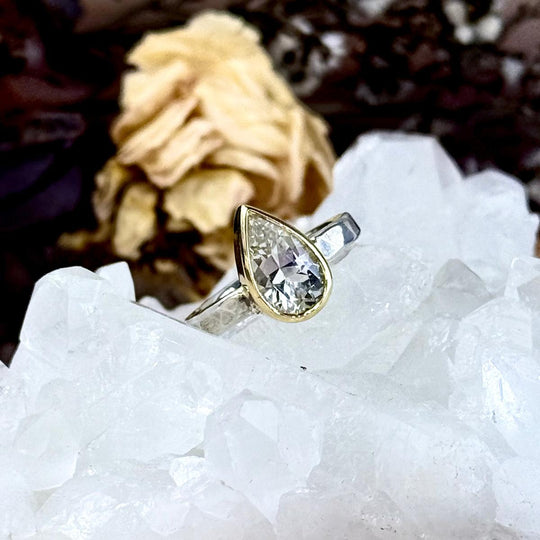 Killiecrankie Diamond Pear Cut Sterling Silver & 9ct Yellow Gold Ring By Lauren Harris