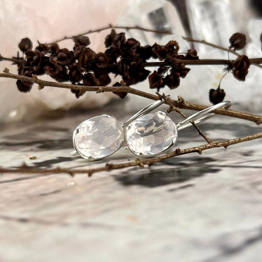 Rose Quartz Oval Drop Earrings