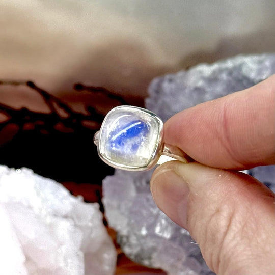 Rainbow Moonstone Square Ring