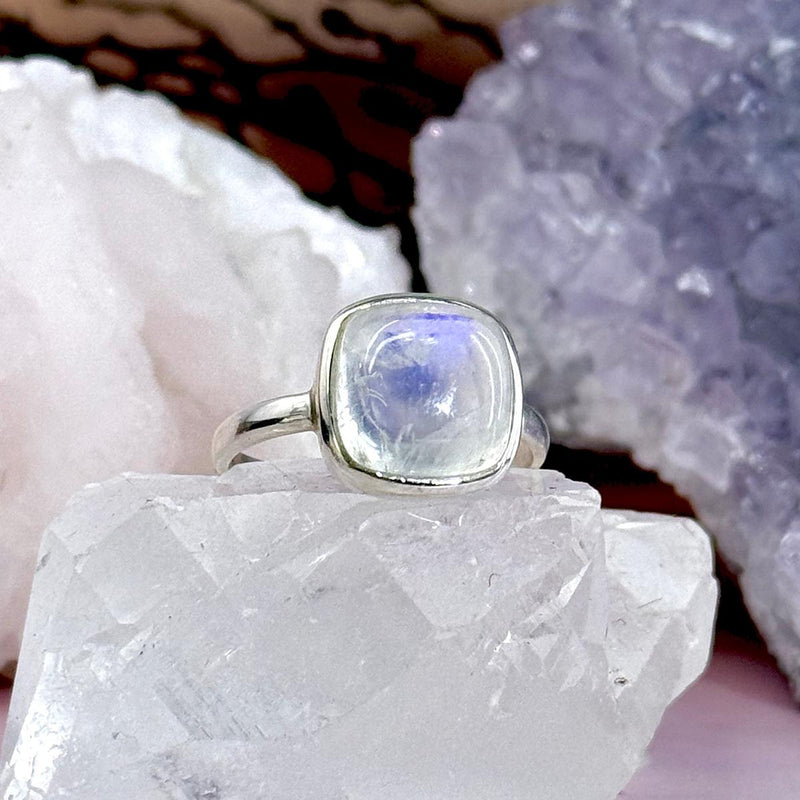 Rainbow Moonstone Square Ring
