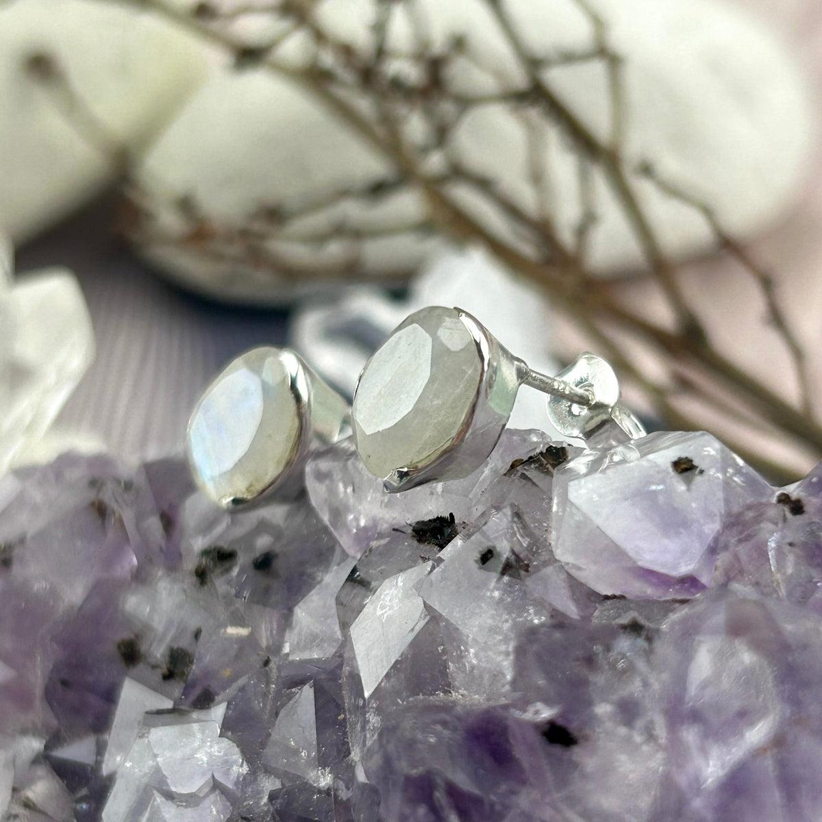 Organic Moonstone Stud Earrings