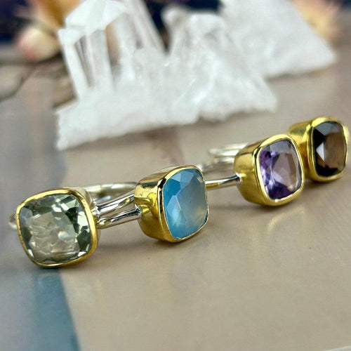 Square Gemstone Gold And Silver Ring