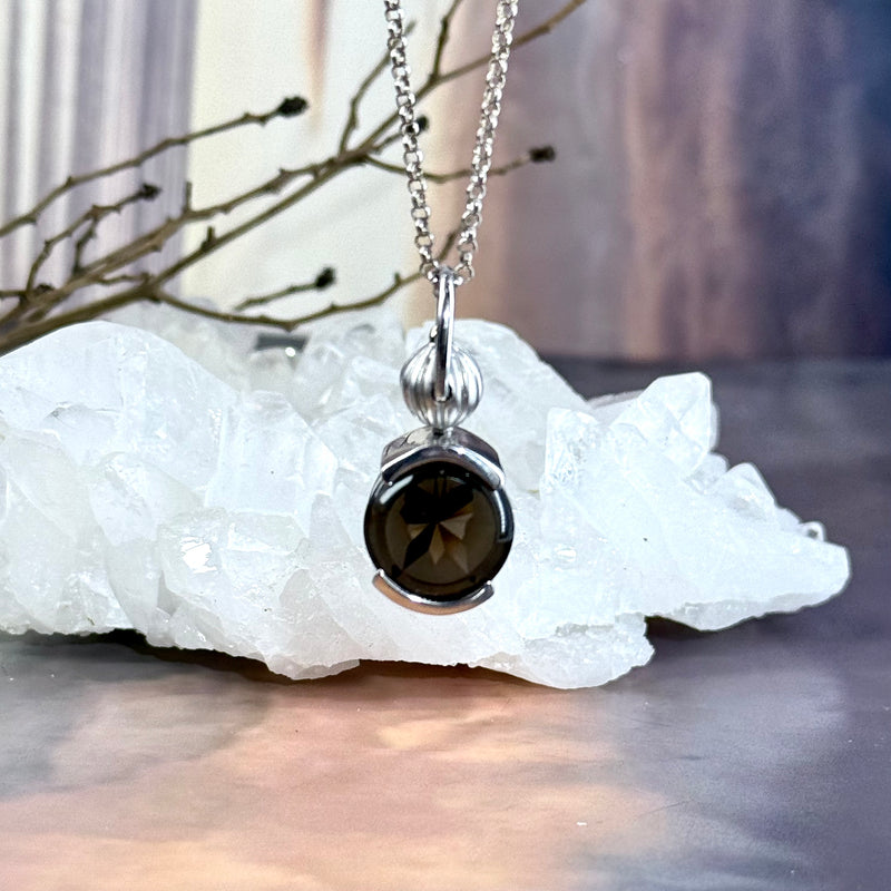 Smokey Quartz Laser Etched Butterfly Lantern Pendant By Janusz Szkutnik