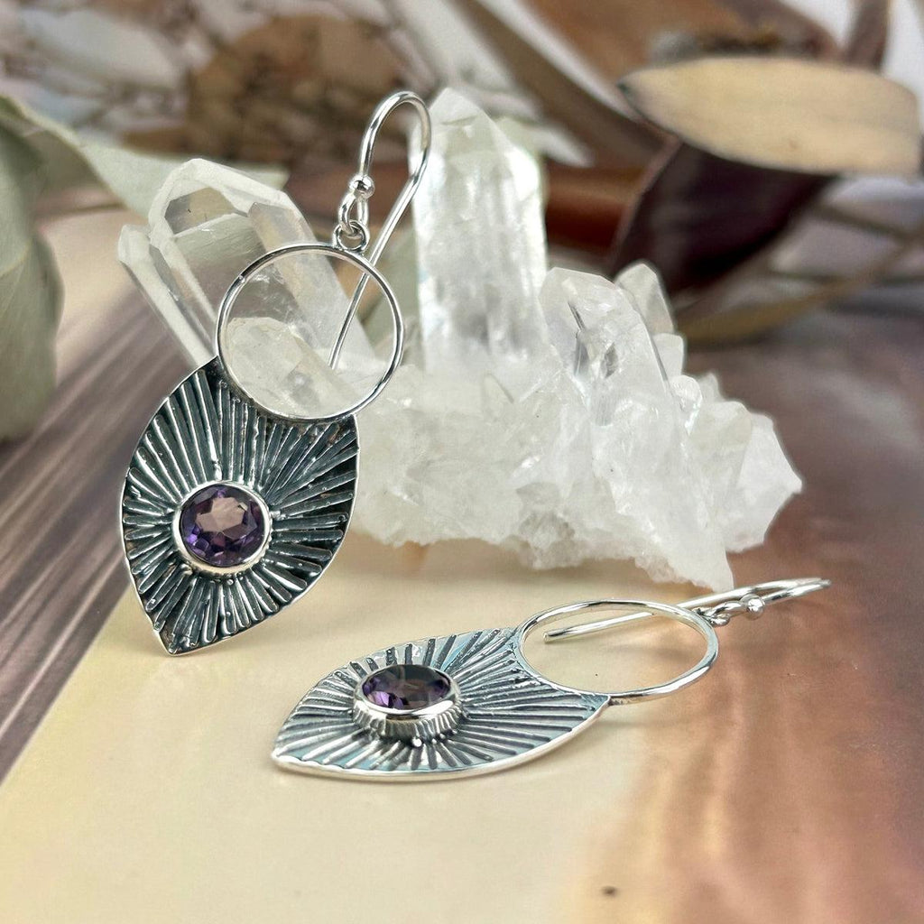 Amethyst Leaf Earrings