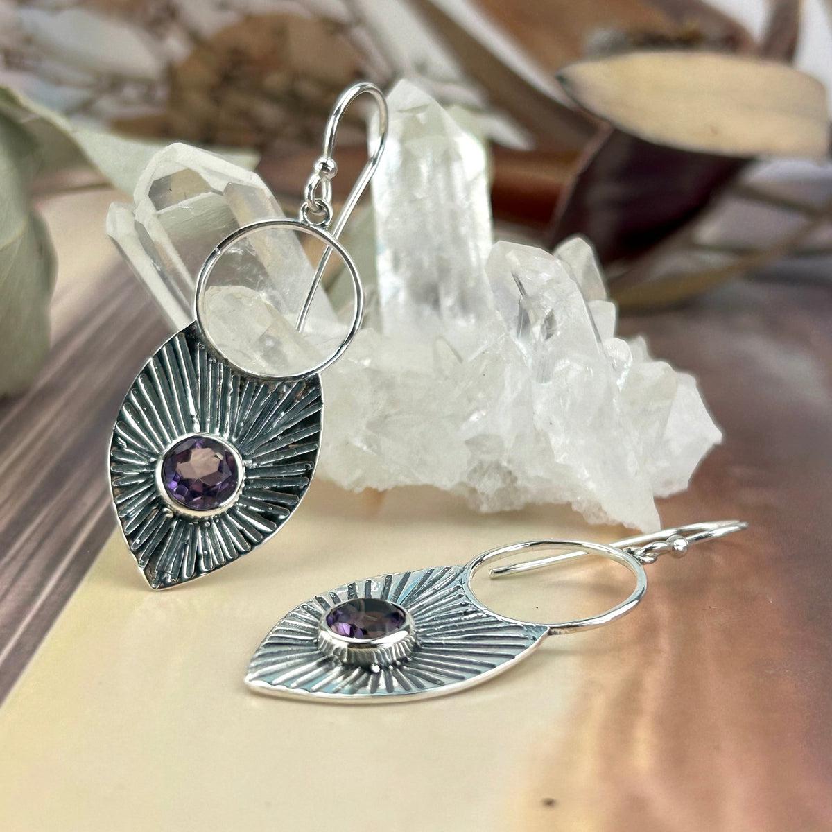 Amethyst Leaf Earrings