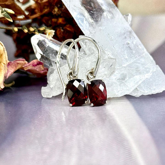 Garnet Rectangle Drop Earrings