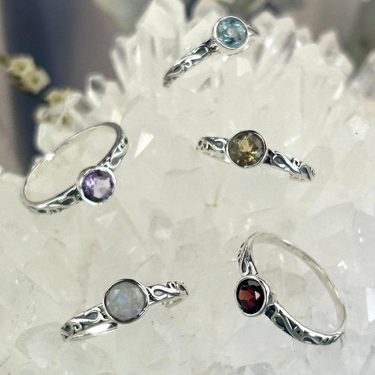 Assorted Gemstone Brilliant Cut Filigree Band Rings