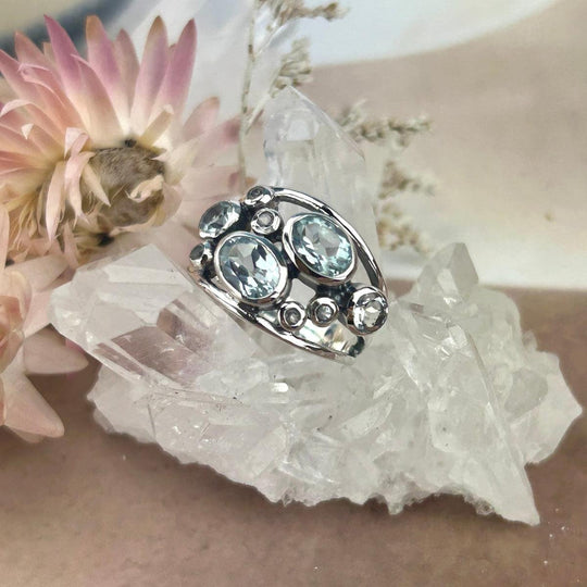 Blue Topaz Cluster Ring