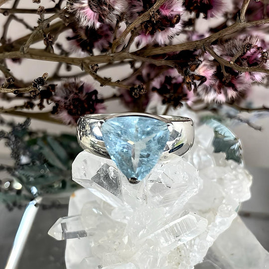Aquamarine Trillion Cut Ring