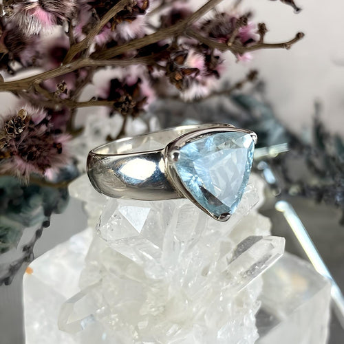 Aquamarine Trillion Cut Ring