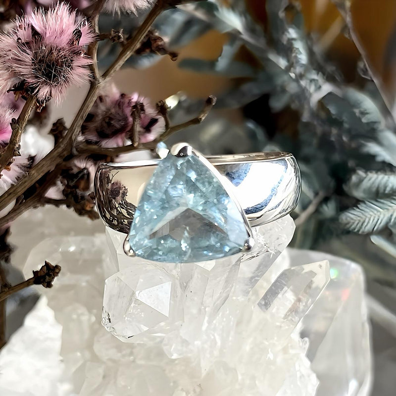 Aquamarine Trillion Cut Ring