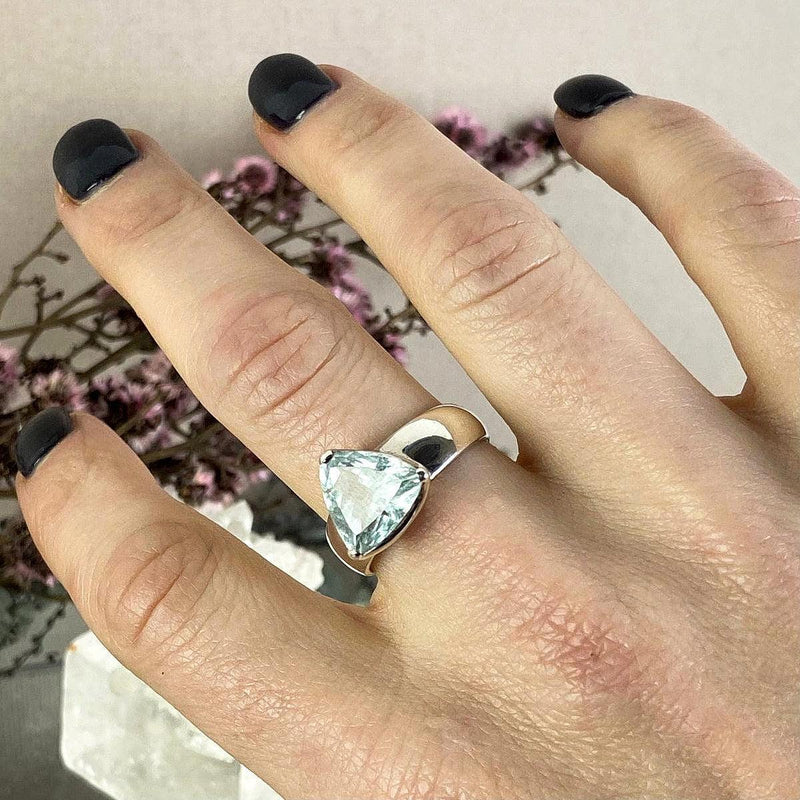 Aquamarine Trillion Cut Ring