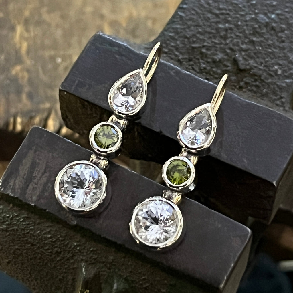Killiecrankie & Green Zircon Three Stone Triple Drop Earrings