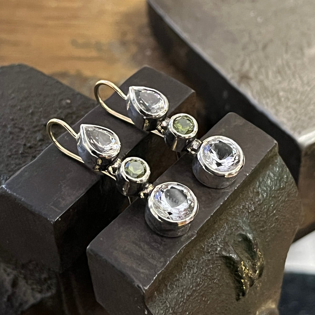Killiecrankie & Green Zircon Three Stone Triple Drop Earrings