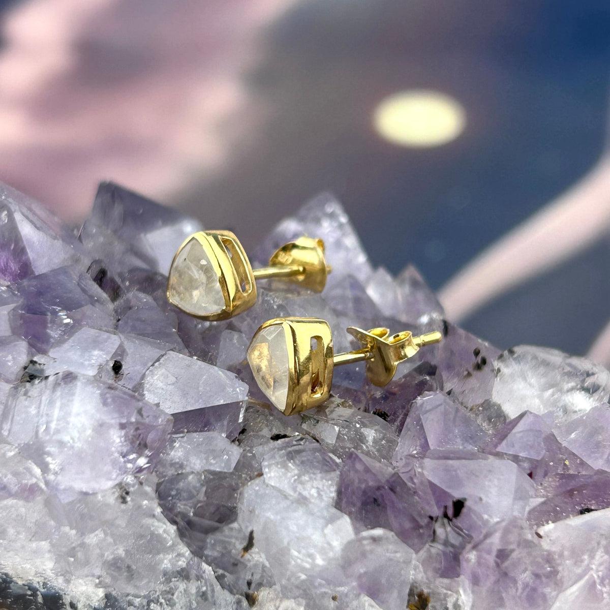 Rainbow Moonstone Stud Earrings