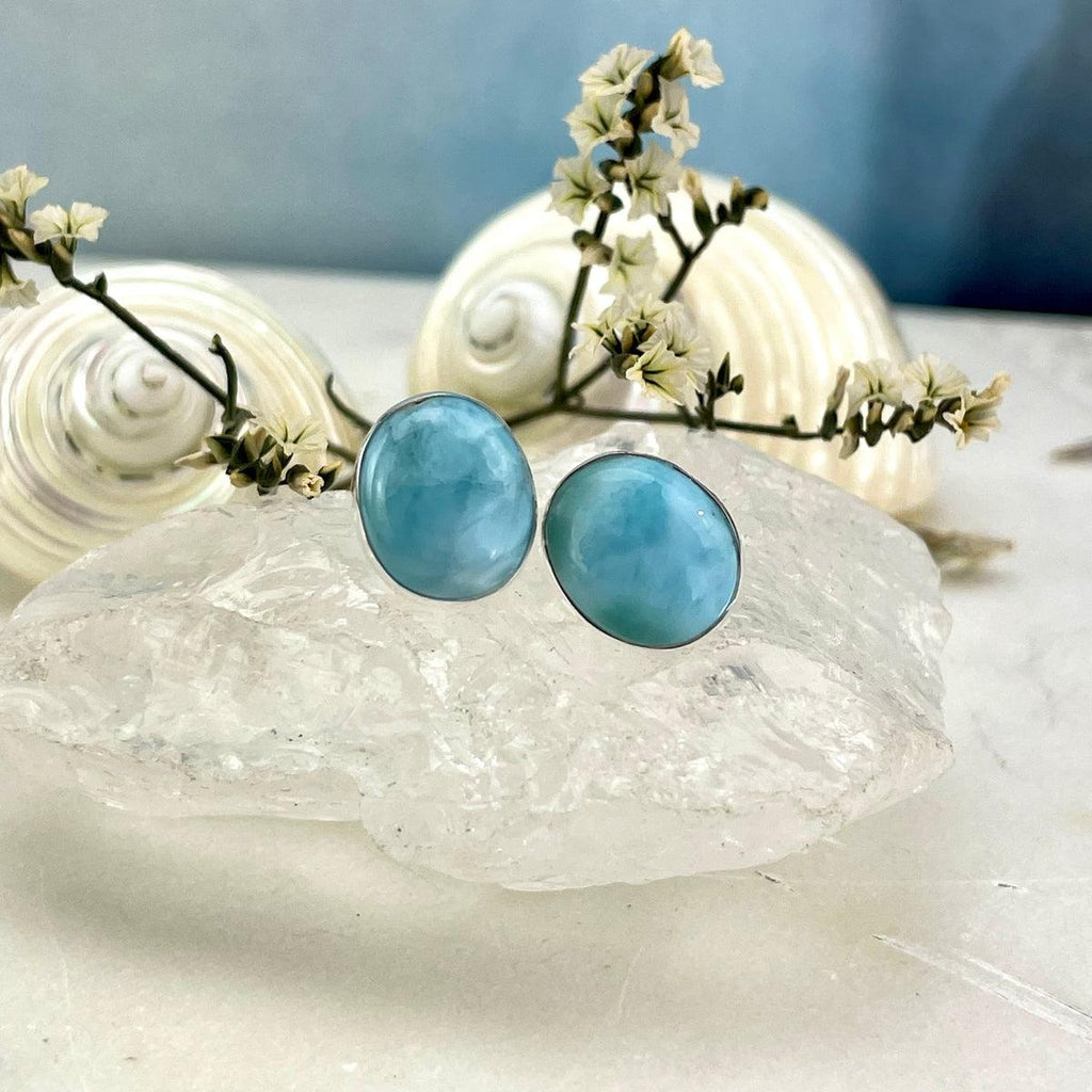 Large Larimar Stud Earrings