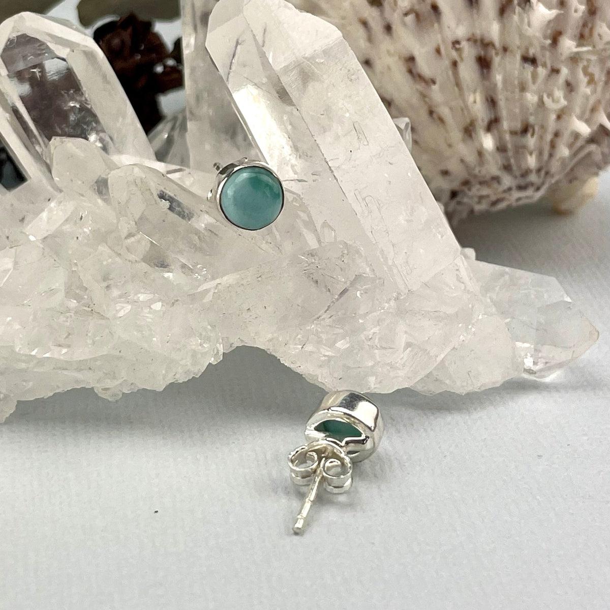 Larimar Round Stud Earrings