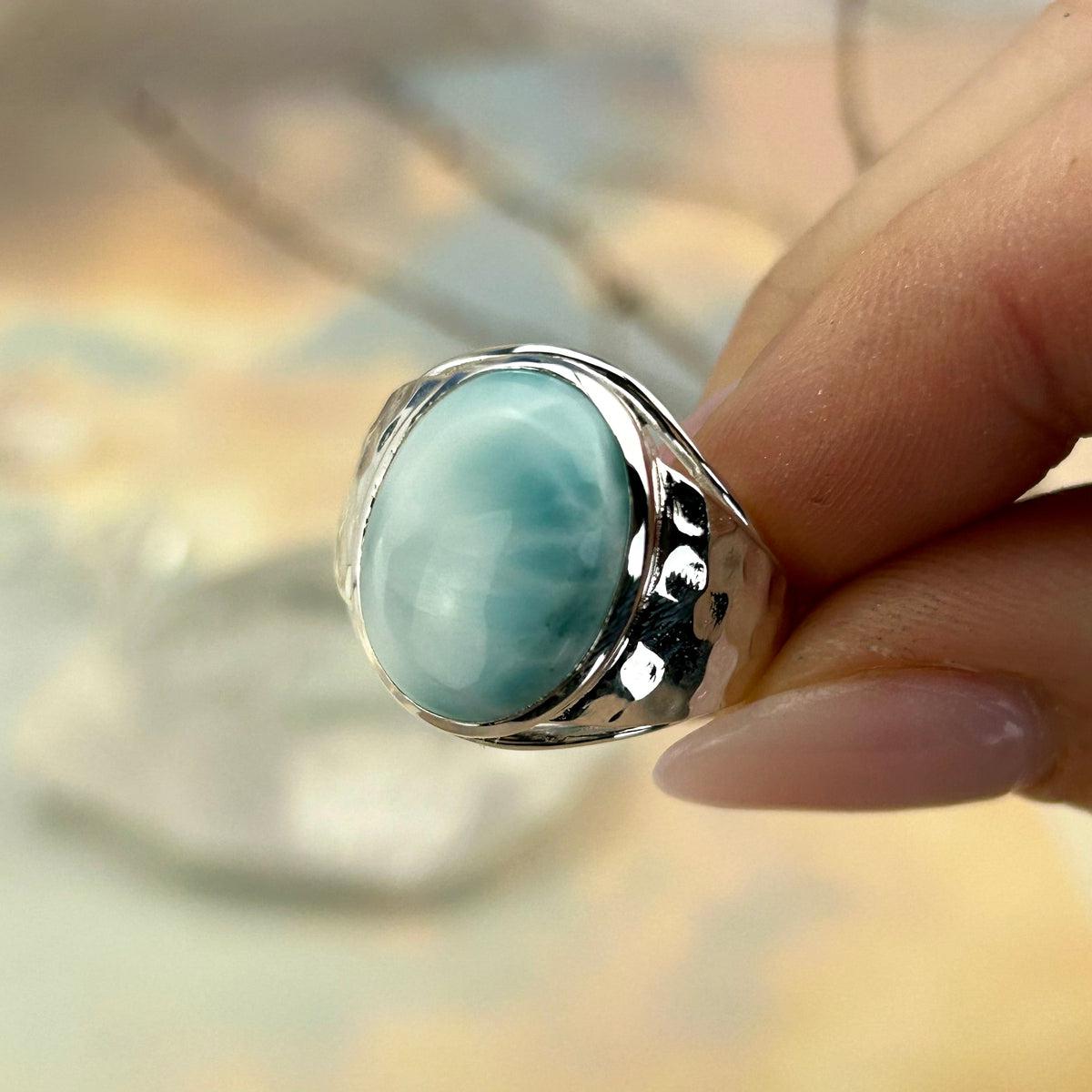 Battered Silver Larimar Ring