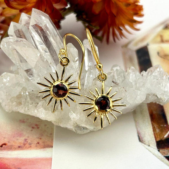 Garnet Sun Gold Earrings