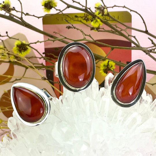 Carnelian Assorted Shape Brass Rim Rings