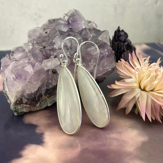 Rainbow Moonstone Elongated Teardrop Earrings